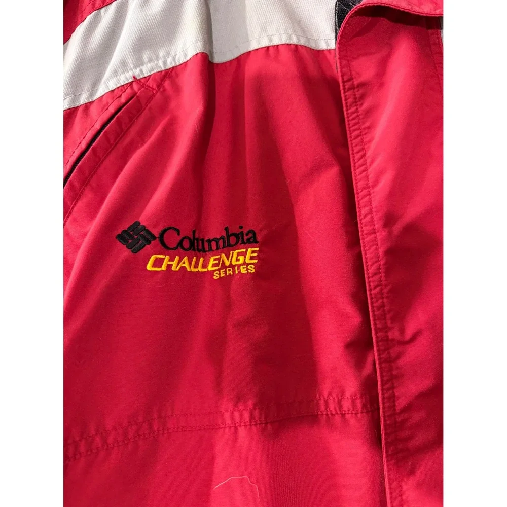 Columbia Challenge Series Ski Jacket Mens 2XT Red Grey Hooded Waterproof Coat